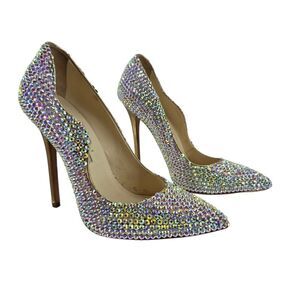 Brian Atwood Silver Crystal Embellished Heels